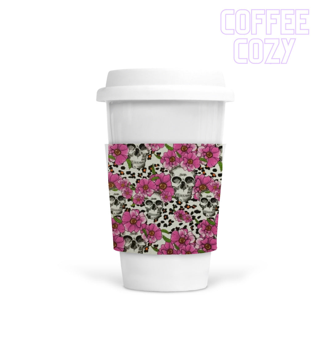 Coffee Cozy - Skull Leopard Floral