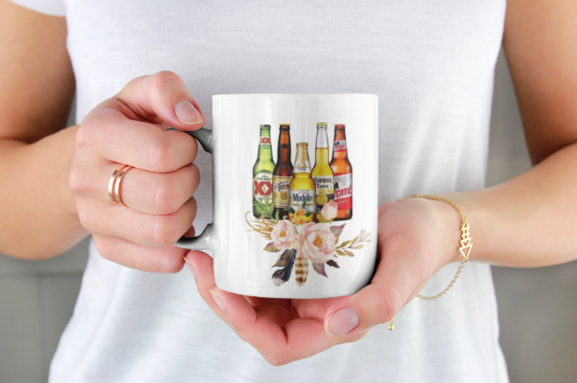 Floral Beer Bottle Mug