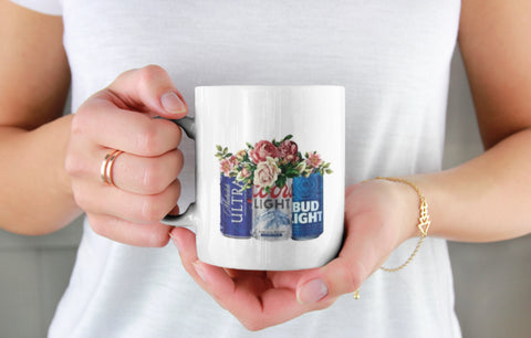 Beer Can Floral Mug