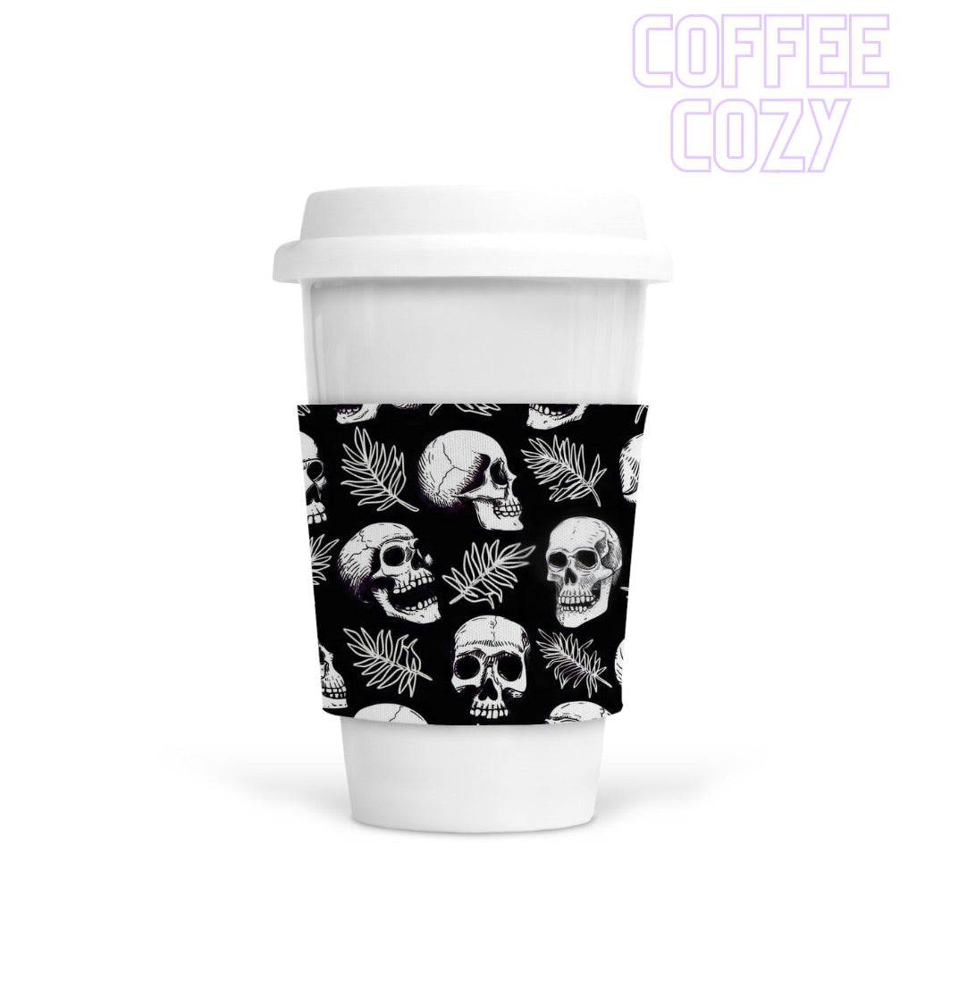 Coffee Cozy - Skull White Floral