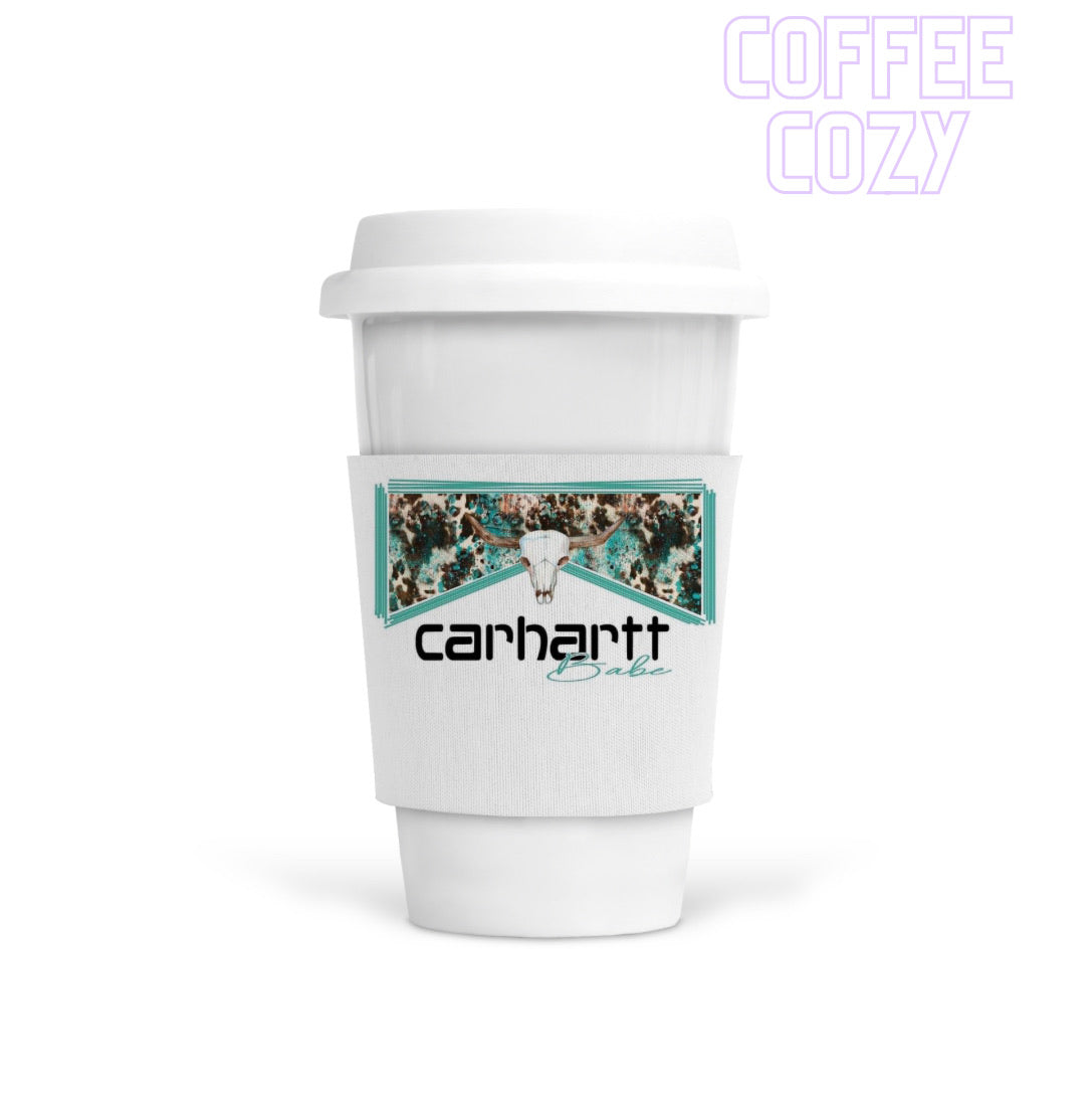 Coffee Cozy - Turquoise Carhartt Babe