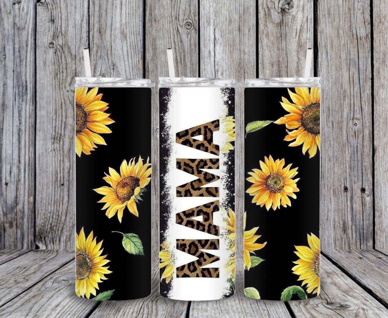 Skinny Tumbler -Mama Black Sunflower