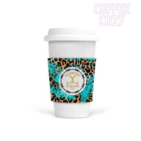 Coffee Cozy - Barbwire Turquoise Leopard