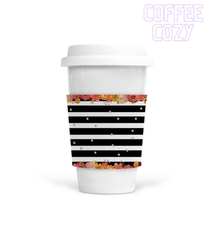 Coffee Cozy - Stripe Floral