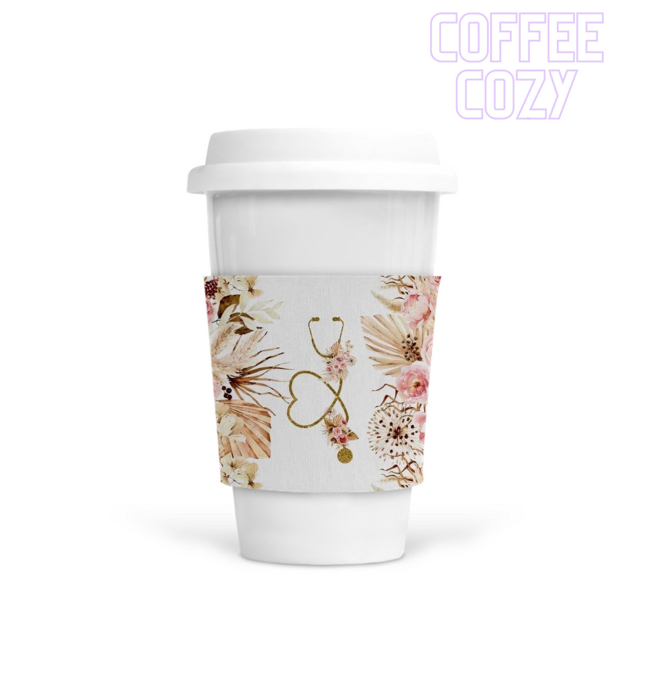 Coffee Cozy - Stethoscope Floral